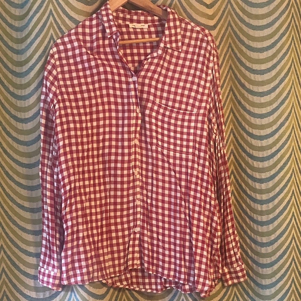 Beach Lunch Lounge Red and White Checkered Button-Up Shirt XL